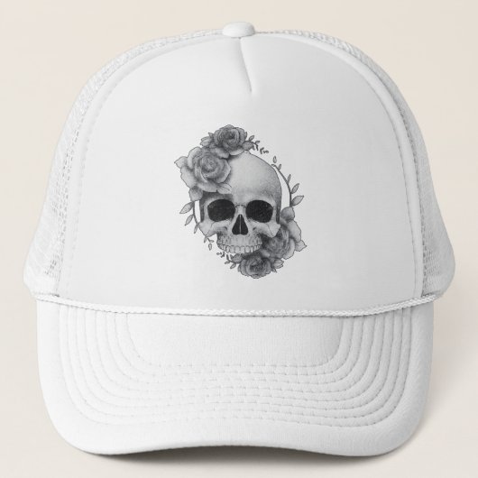 Schedel en Rozen Schets Trucker Pet (Voorkant)