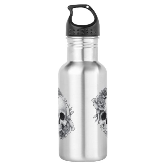 Schedel en Rozen Schets Waterfles (Achterkant)