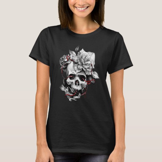 Schedel en Rozen Sugar Skull Red Roses Halloween 1 T-shirt (Voorkant)