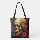 Schedel en rozen tote bag (Achterkant)