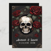 Schedel en Rozen Traditionele Gotische Bruiloft Kaart (Voorkant / Achterkant)