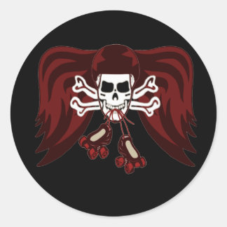 schedel en schaatsen ronde sticker