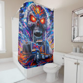 Schedel en Semi Truck Art Douchegordijn (In situ)