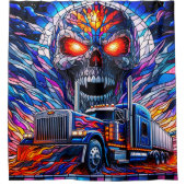 Schedel en Semi Truck Art Douchegordijn (Voorkant)
