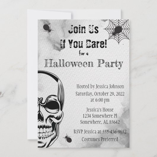 Schedel en Spinnen Halloween Feest Kaart (Voorkant)