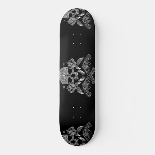 schedel en sterren met Rozen en doorgesneden Pisto Persoonlijk Skateboard (Voorkant)
