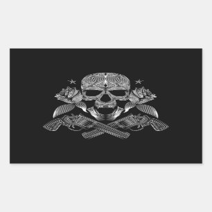 schedel en sterren met Rozen en doorgesneden Pisto Rechthoekige Sticker