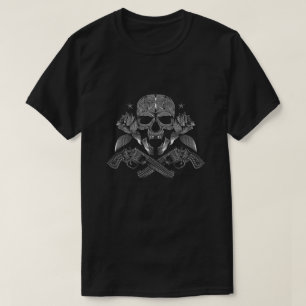 schedel en sterren met Rozen en doorgesneden Pisto T-shirt