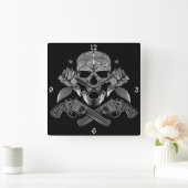 schedel en sterren met Rozen en doorgesneden Pisto Vierkante Klok (Huis)