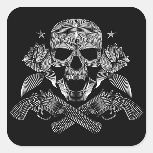 schedel en sterren met Rozen en doorgesneden Pisto Vierkante Sticker (Voorkant)