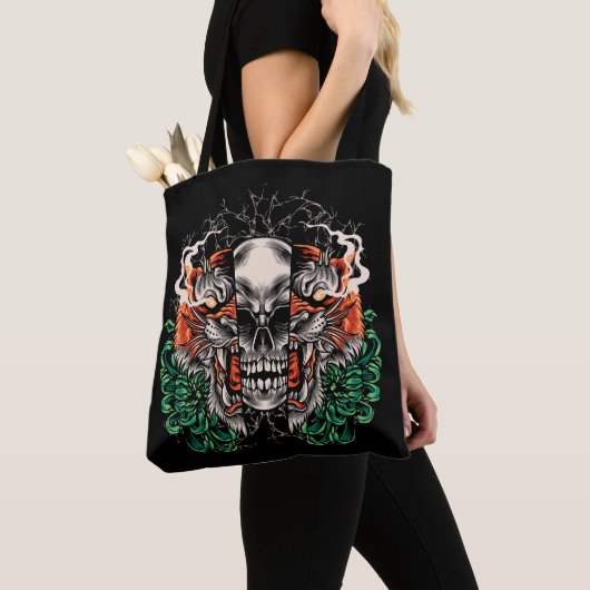 Schedel- en tijgerfusie tote bag (Dichtbij)