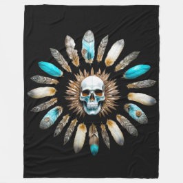 Schedel en veren 01 fleece deken