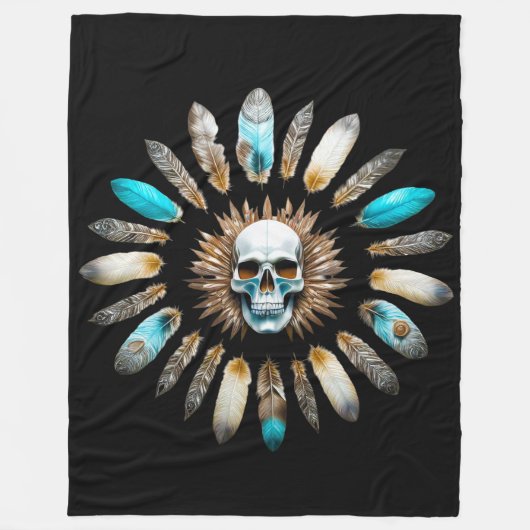 Schedel en veren 01 fleece deken (Voorkant)