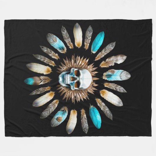 Schedel en veren 01 fleece deken (Voorkant (Horizontaal))