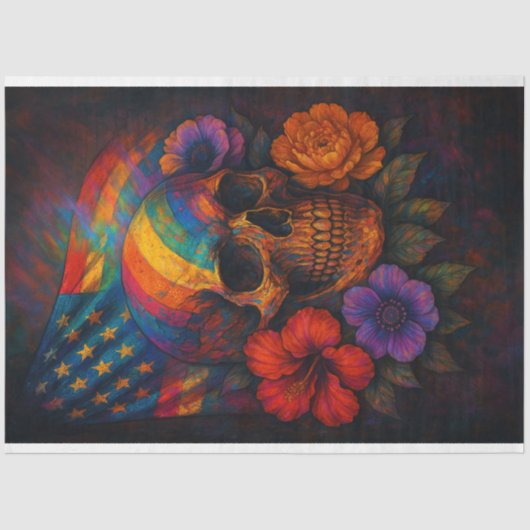 Schedel en vlaggen LGBTQ Regenboog Decoupage Papie Tissuepapier (Voorkant)