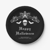 Schedel en vleermuizen Gothic Happy Halloween Zwar Papieren Bordje (Voorkant)