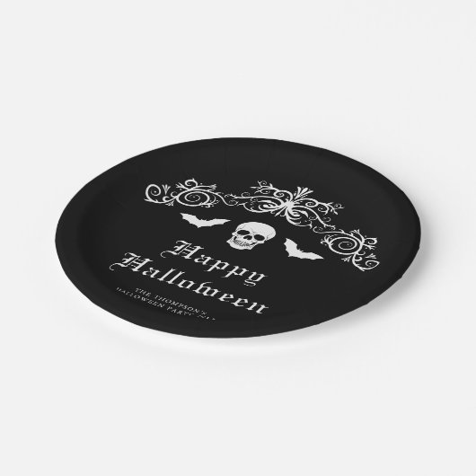 Schedel en vleermuizen Gothic Happy Halloween Zwar Papieren Bordje (Gekanteld)