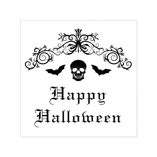 Schedel en vleermuizen w / bloeiende grens Happy H Zelfinktende Stempel (Design)