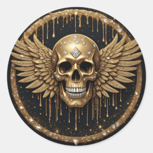 💀 Schedel en vleugels gotisch cadeau voor metaalf Ronde Sticker