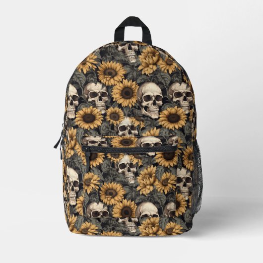 Schedel- en zonnebloempatroon bedrukte rugzak (Voorkant)