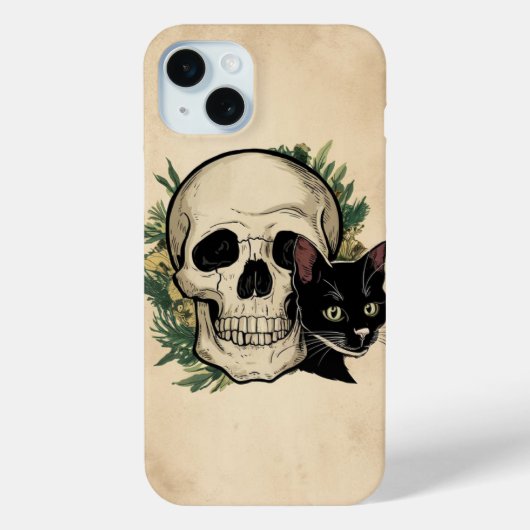 Schedel en zwarte kat Case-Mate iPhone case (Achterkant)