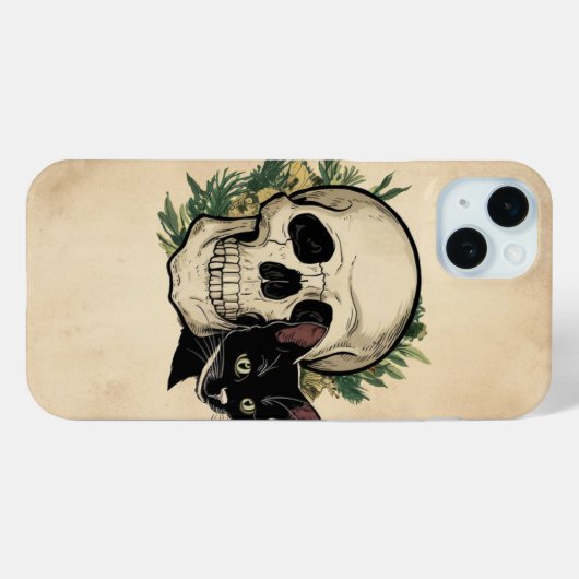 Schedel en zwarte kat Case-Mate iPhone case (Achterkant (horizontaal))