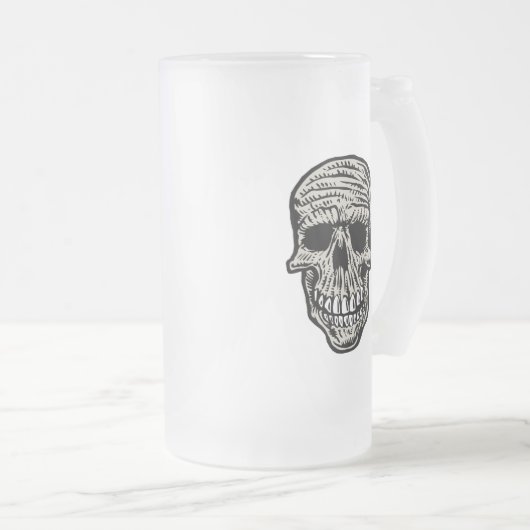 Schedel - Enge Grappige Skeleton Head Graphic Matglas Bierpul (Voorkant rechts)