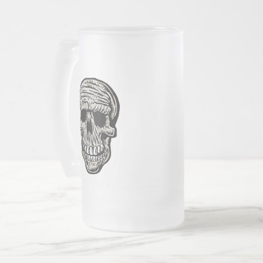 Schedel - Enge Grappige Skeleton Head Graphic Matglas Bierpul (Voorkant links)