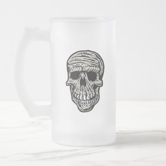Schedel - Enge Grappige Skeleton Head Graphic Matglas Bierpul (Links)