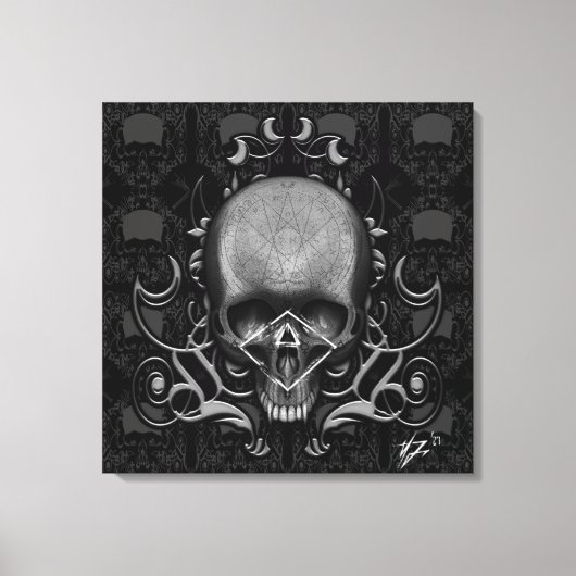 schedel Floral patroon Canvas Afdruk (Voorkant)