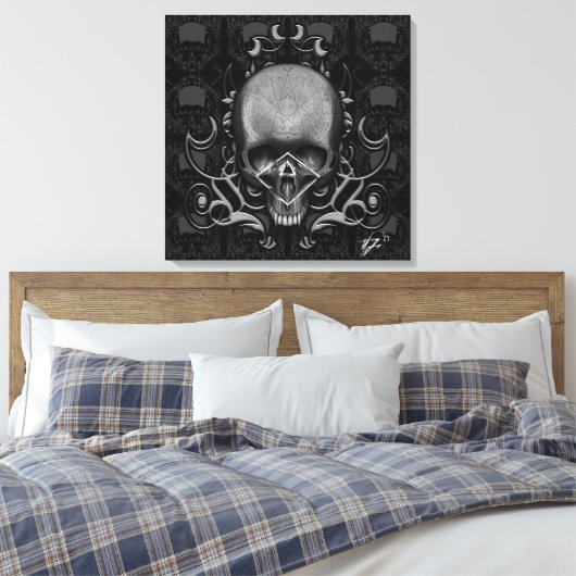 schedel Floral patroon Canvas Afdruk (Insitu (Slaapkamer))