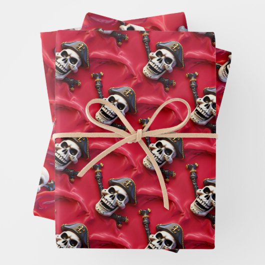 Schedel gekruiste botten skelet halloween piraten  inpakpapier vel (In situ)