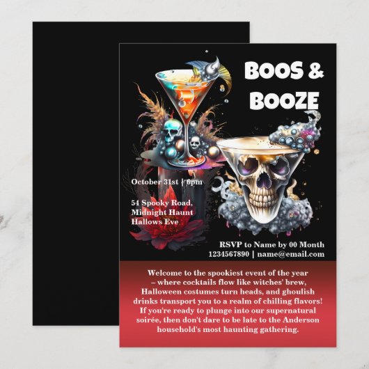 Schedel gelukkig uur spooky cocktails gothic flora kaart (Voorkant / Achterkant)