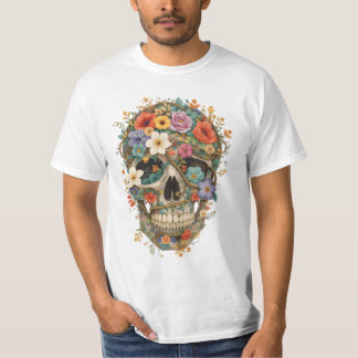 Schedel gemaakt van bloemen en wijnstokken t-shirt