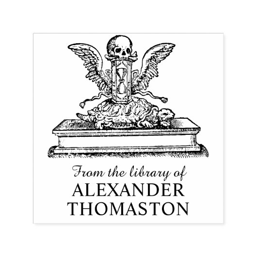 Schedel Gevleugelde zandloper Schildpad Bibliothee Zelfinktende Stempel (Design)