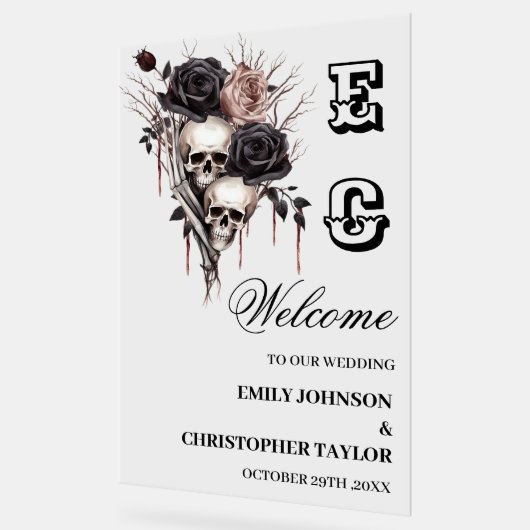 Schedel Gotisch Acryl Trouwteken Bord (Hoek)