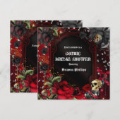 Schedel gotisch rode zwarte rozen bling uitnodigin kaart (Voorkant / Achterkant)