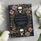 Schedel Gotische Bloemen Donkere Bruiloft Kaart