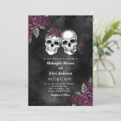 Schedel Gotische Bloemen Rozen Bruiloft Kaart (Staand voorkant)