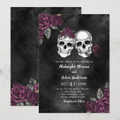 Schedel Gotische Bloemen Rozen Bruiloft Kaart (Voorkant / Achterkant)