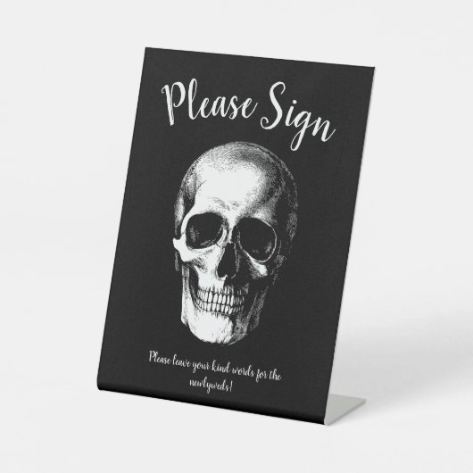 Schedel Gotische bruiloft Gast Boek teken Reclamebord Met Voetstuk (Voorkant)