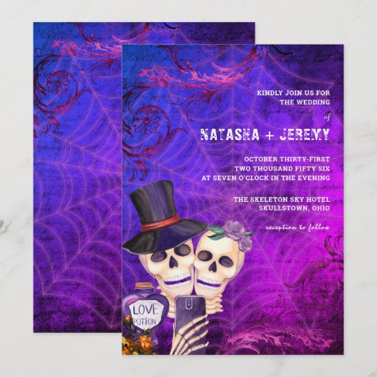 Schedel Gotische Halloween bruiloft Kaart (Voorkant / Achterkant)