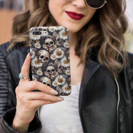 Schedel Gotische Madeliefjes Bloem Patroon Case-Mate iPhone Case