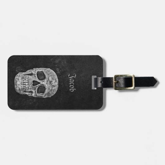 Schedel Gotische Oude Textuur Zwart-wit Grunge Bagagelabel (Voorkant horizontaal)
