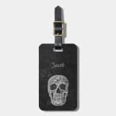 Schedel Gotische Oude Textuur Zwart-wit Grunge Bagagelabel (Voorkant verticaal)