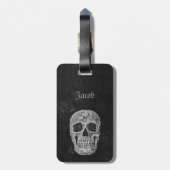 Schedel Gotische Oude Textuur Zwart-wit Grunge Bagagelabel (Achterkant verticaal)