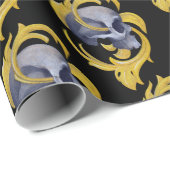 Schedel Gouden bladeren patroon Cadeaupapier (Rol Hoek)
