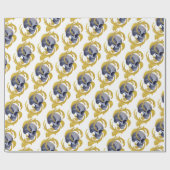 schedel Gouden bladeren patroon V2 Cadeaupapier (Vlak)