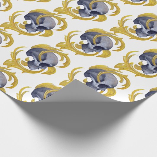 schedel Gouden bladeren patroon V2 Cadeaupapier (Hoek)