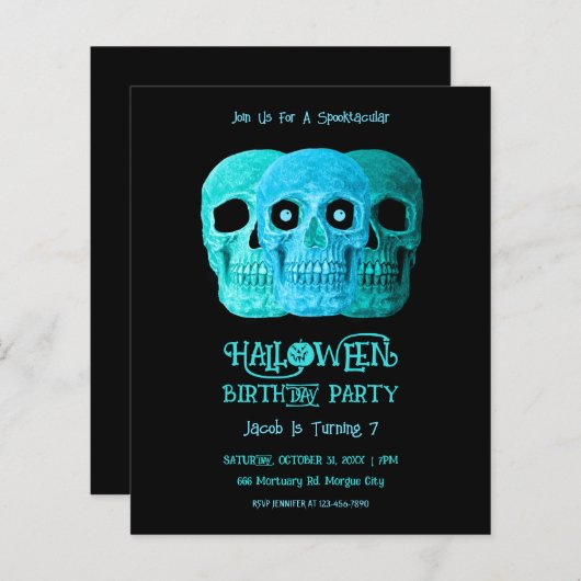 Schedel Grappig Gotisch Blauw Blauwgroen Halloween (Voorkant / Achterkant)